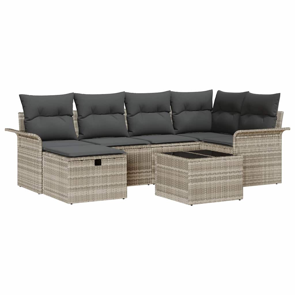 Garten-Sofa-Set mit Kissen 7 pcs Hellgrau Poly Rattan